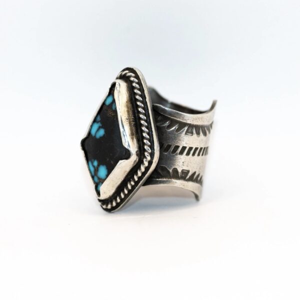 Turquoise Silver Ring Size 5.75 Southwestern Stamped Hatchita Diamond Shape