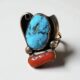 Vintage Navajo Platero Hallmark Turquoise Ring Signed 5.75 Morenci Coral Silver