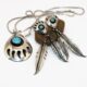 Silver Bear Shash Pendant Earrings Vintage Shadow box Turquoise With Chain