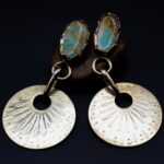 Gypsy Eliza Turquoise Engraved Brass Earrings Bohemian Dangle Gold Tone