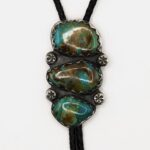 Large Fox Mine Turquoise Bolo Tie Silver Ingot Southwestern Wear Signed Unisex
