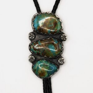 Large Fox Mine Turquoise Bolo Tie Silver Ingot Southwestern Wear Signed Unisex