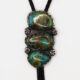 Large Fox Mine Turquoise Bolo Tie Silver Ingot Southwestern Wear Signed Unisex